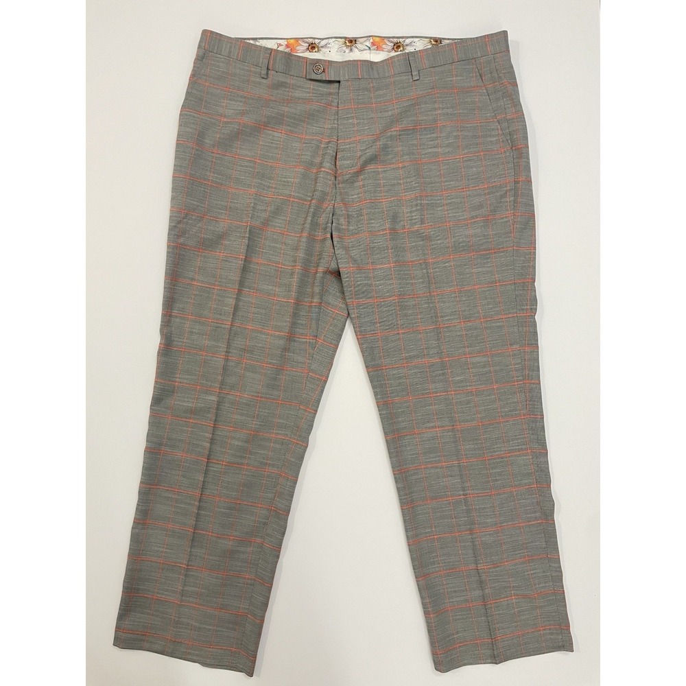 Paisley & Gray Slim Fit Pants 40x32 Grey Plaid Red Windowpane Floral Lining